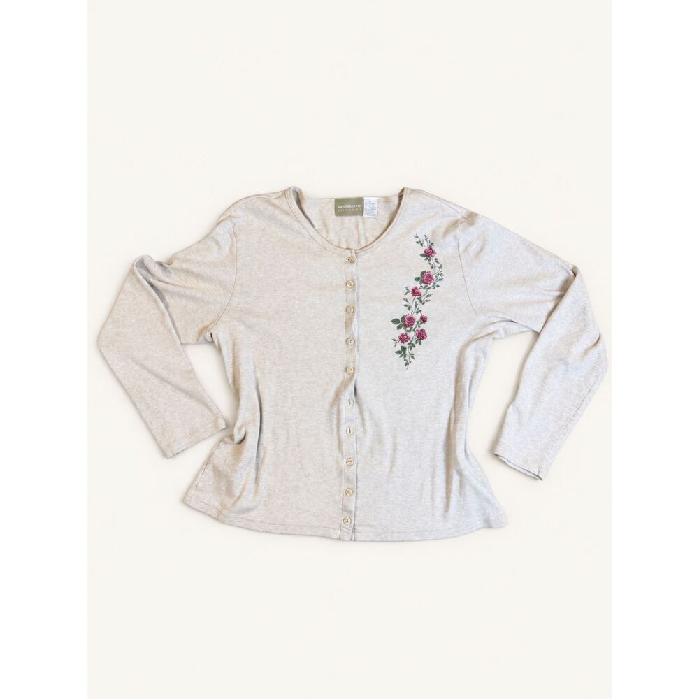 Vintage Liz Claiborne Lizwear Floral Cardigan L Cottagecore Rose Button Top